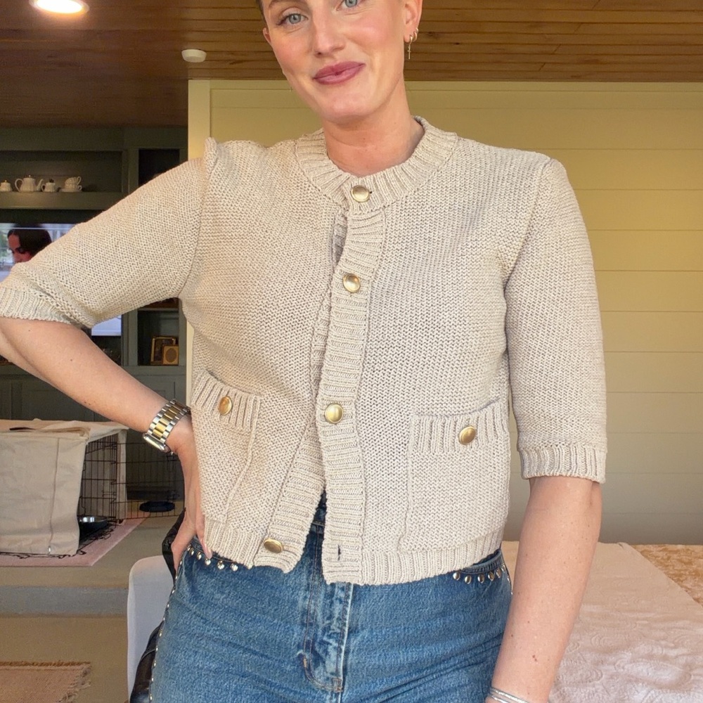 Zara Cream Cardigan with Gold Accents
